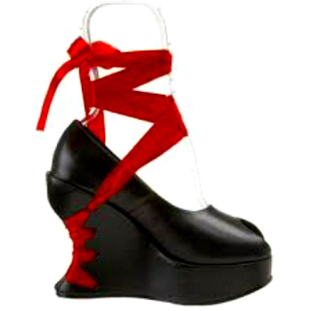 Peep toe, wedge heel, Lace up, Corset style feature. Ankle tie. - Picture 3 of 4